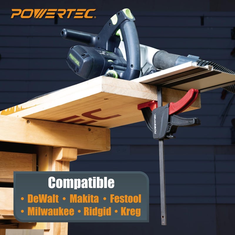 POWERTEC 2 PK Tracksaw Track Guide Rail Clamp, 8-3/4 Inch Quick Release Clamps for Circular Saw Guide Rail System, Woodworking, 71423V - Image 2